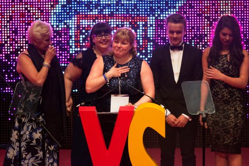 FOR SUNDAY MAIL Young hero VIP winner: Jack Trueman. Alison Barr accepts the award on his behalf. Young Scot Awards 2015, Usher Hall, Edinburgh.. FEE PAYABLE FOR ALL INTERNET USE All money payable:- Mark Anderson Flat 2/2 Glasgow G41 3HG