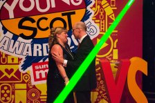 FOR SUNDAY MAIL Young Scot 2014 winner: Deputy First Minister John Swinney presents award to Alison Barr on behalf of Jak trueman. Young Scot Awards 2015, Usher Hall, Edinburgh.. FEE PAYABLE FOR ALL INTERNET USE All money payable:- Mark Anderson Flat 2/2 Glasgow G41 3HG